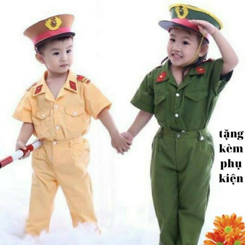 ( Sai Nhỏ 8 25kg) Trang Phục Hóa Trang Cảnh Sát Giao Thông  Đồ Bộ Công An Cho Bé Trai Bé Gái Có Đầy Đủ Phụ Kiện