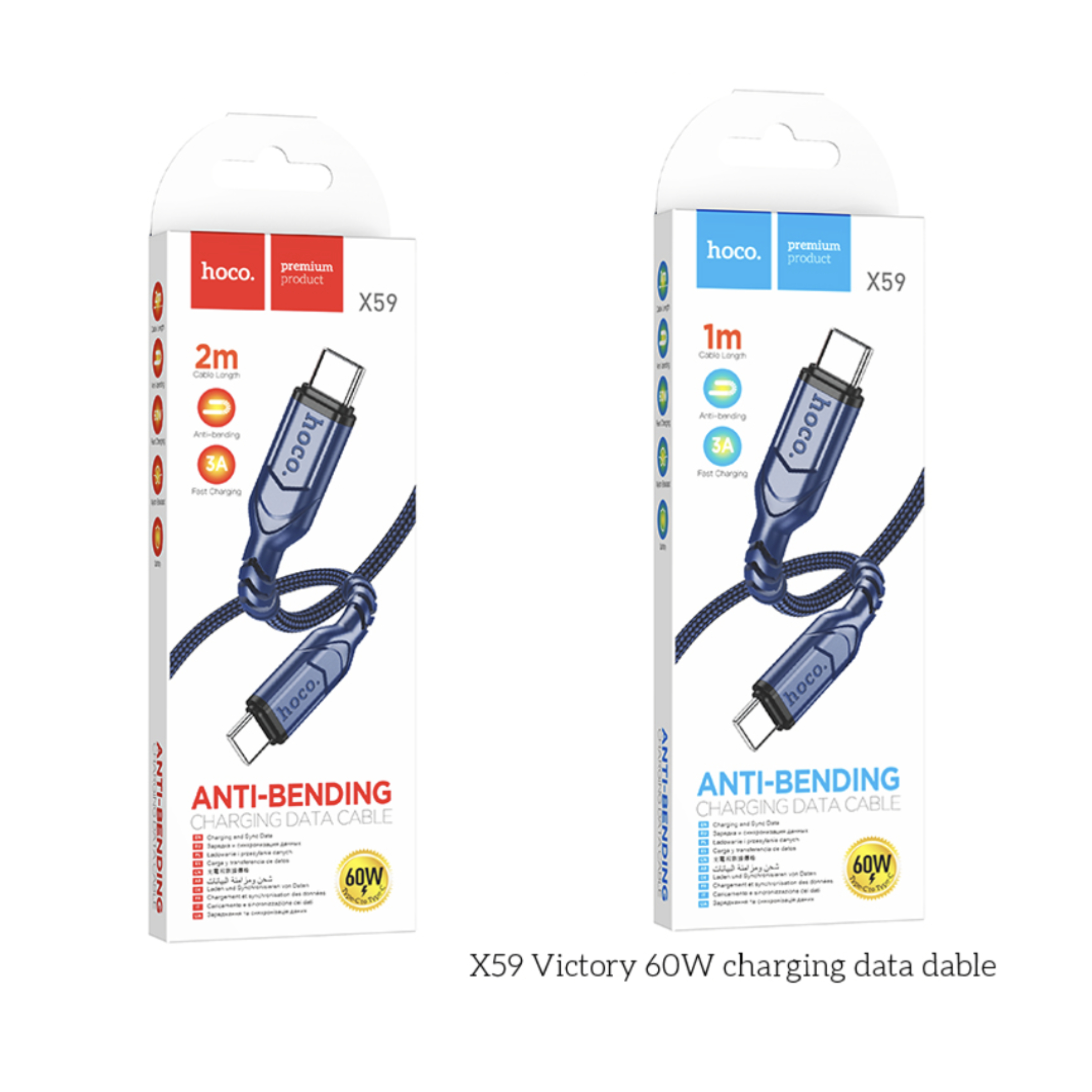Cáp sạc nhanh PD 60W Hoco X59 Type C to Type C bọc dù cao cấp siêu bền chống rối dài 1m và 2m Cáp sạc điện thoại