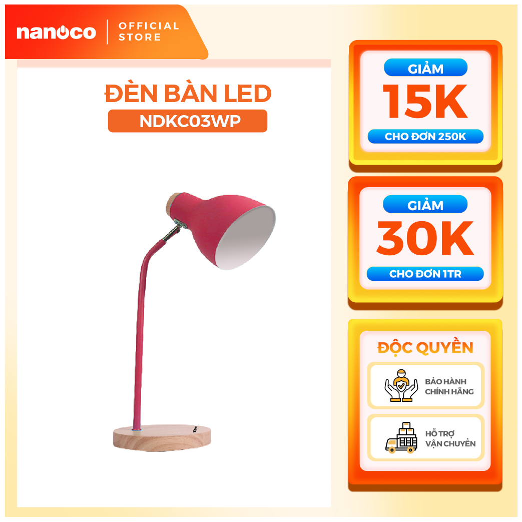 Đèn bàn e27 nanoco đế gỗ model ndkc03w + tặng kèm 1 bóng led bulb đui e27- 5w