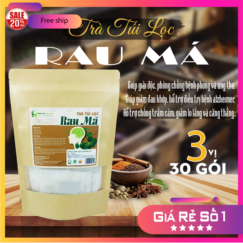 Trà Túi Lọc Rau Má túi zip 90g (Giúp giải độc, phòng chống bệnh phong và ung thư, giúp giảm đau khớp, hỗ trợ điều trị bệnh alzheimer, hỗ trợ chống trầm cảm, giảm lo lắng và căng thẳng...)