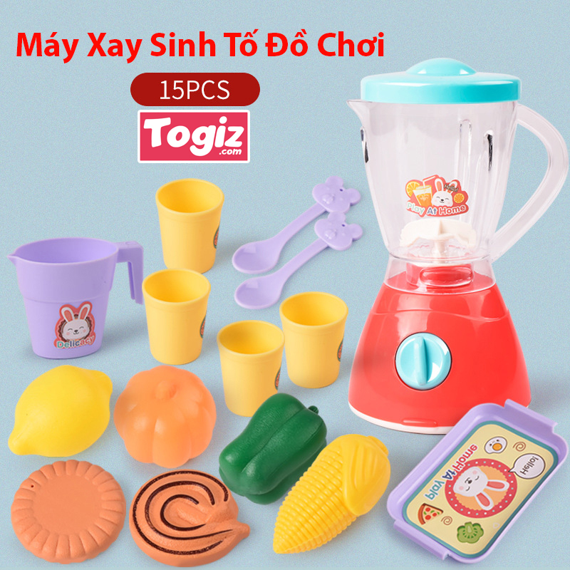 Máy xay sinh tố đồ chơi 15 chi tiết, sử dụng pin, vật liệu nhựa ABS cao cấp cho bé