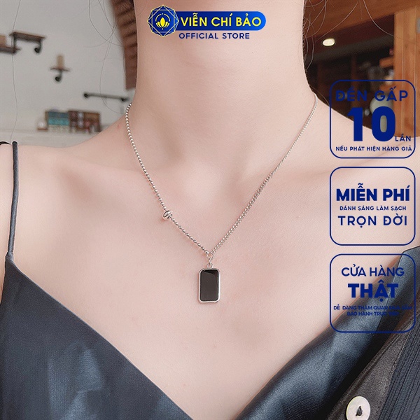 Dây chuyền bạc nữ chữ nhật đá đen bạc thái mới chất liệu bạc Thái 925 thời trang phụ kiện trang sức nữ D000176x