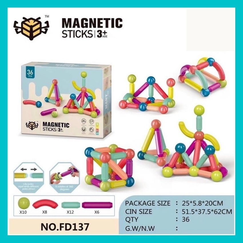 [Loại Tốt] Bộ Đồ Chơi Xếp Hình Nam Châm Thông Minh Cao Cấp Magnetic Sticks, Đồ Chơi Giáo Dục Phát Triển Trẻ Em