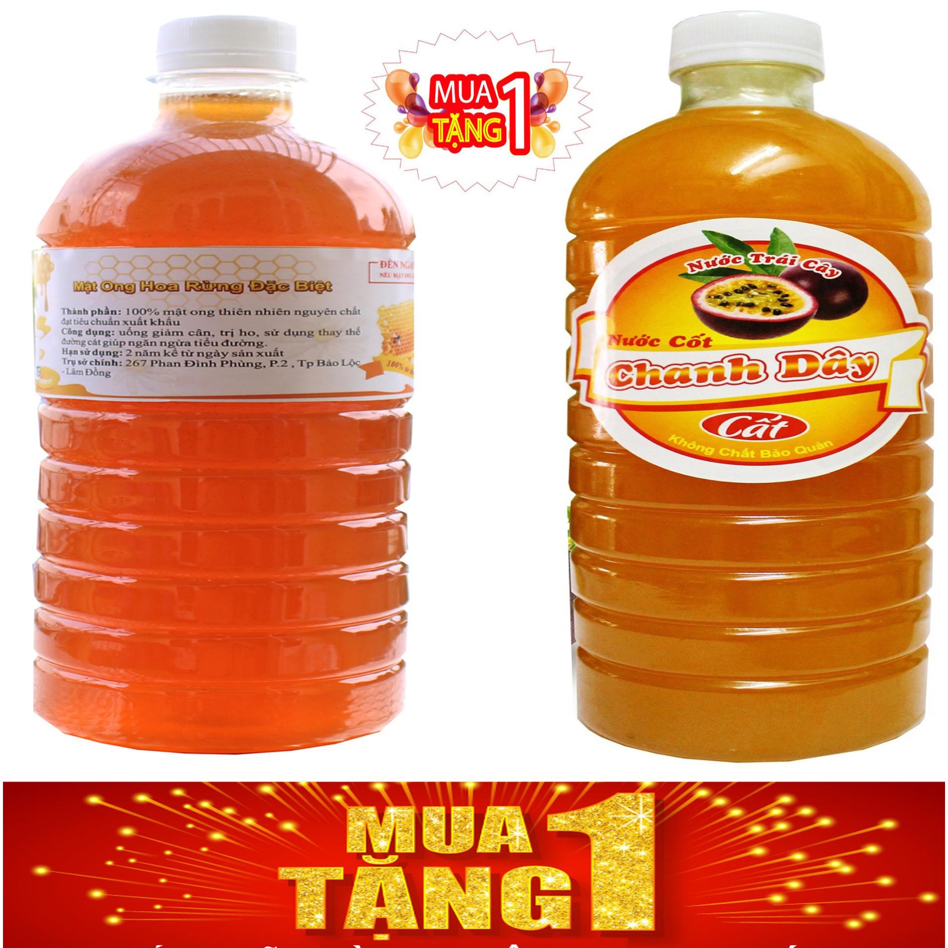 Mật ong Hoa Rừng Cao Cấp 1 lít Tặng kèm 1 Chai Chanh Dây 1 lít