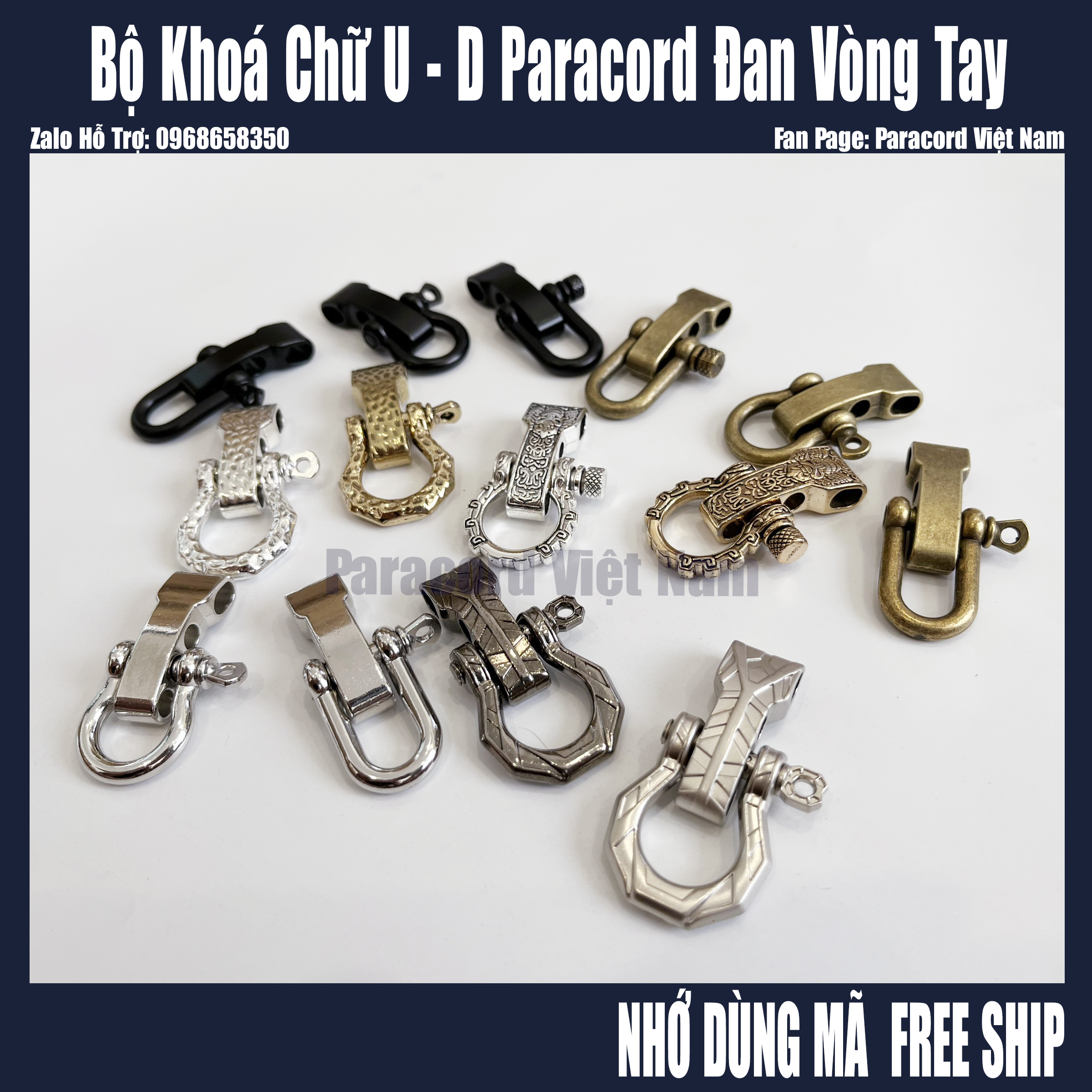Bộ khóa paracord inox chữ u đan vòng tay sinh tồn