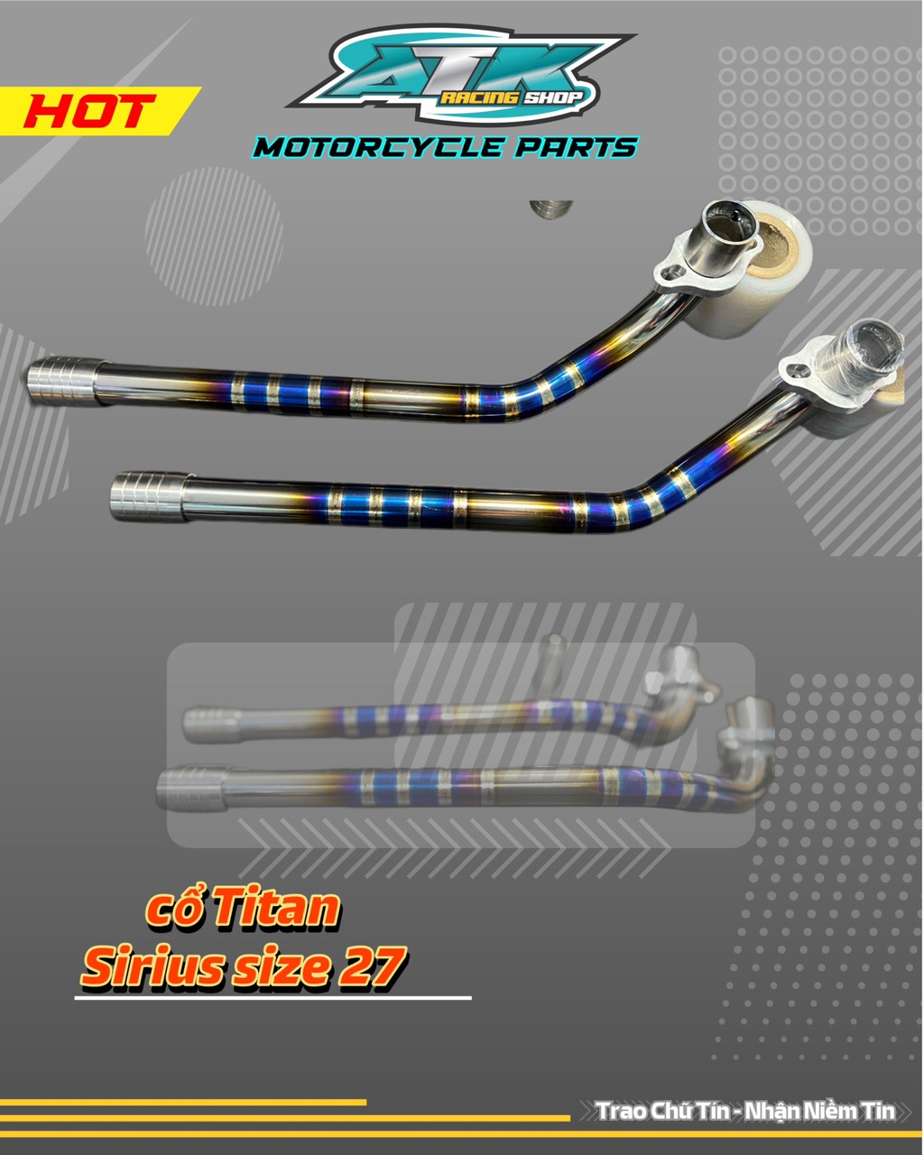 Cổ Pô Titanium dành cho xe Sirius, Jubiter, 100% hàng xịn hàng gia công độc quyền size nhét Pô zin tặng kèm đốt cnc và thẻ bài cổ cnc