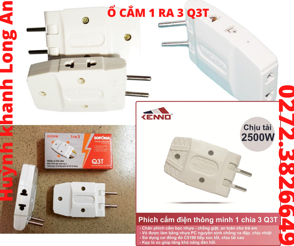 Phích cắm điện thông minh 1 chia 3 sopoka q3t