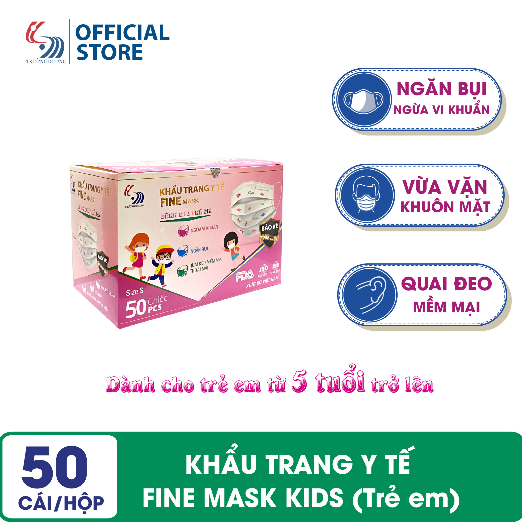 Khẩu trang y tế trẻ em 3 lớp Fine Mask - Hộp 50 cái