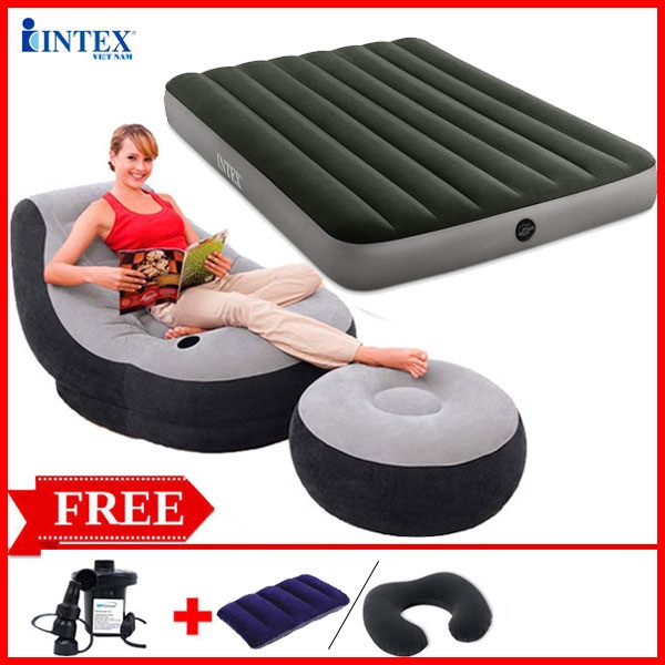 COMBO SIÊU TIẾT KIỆM ghế hơi INTEX 68564 và đệm đôi 1m37