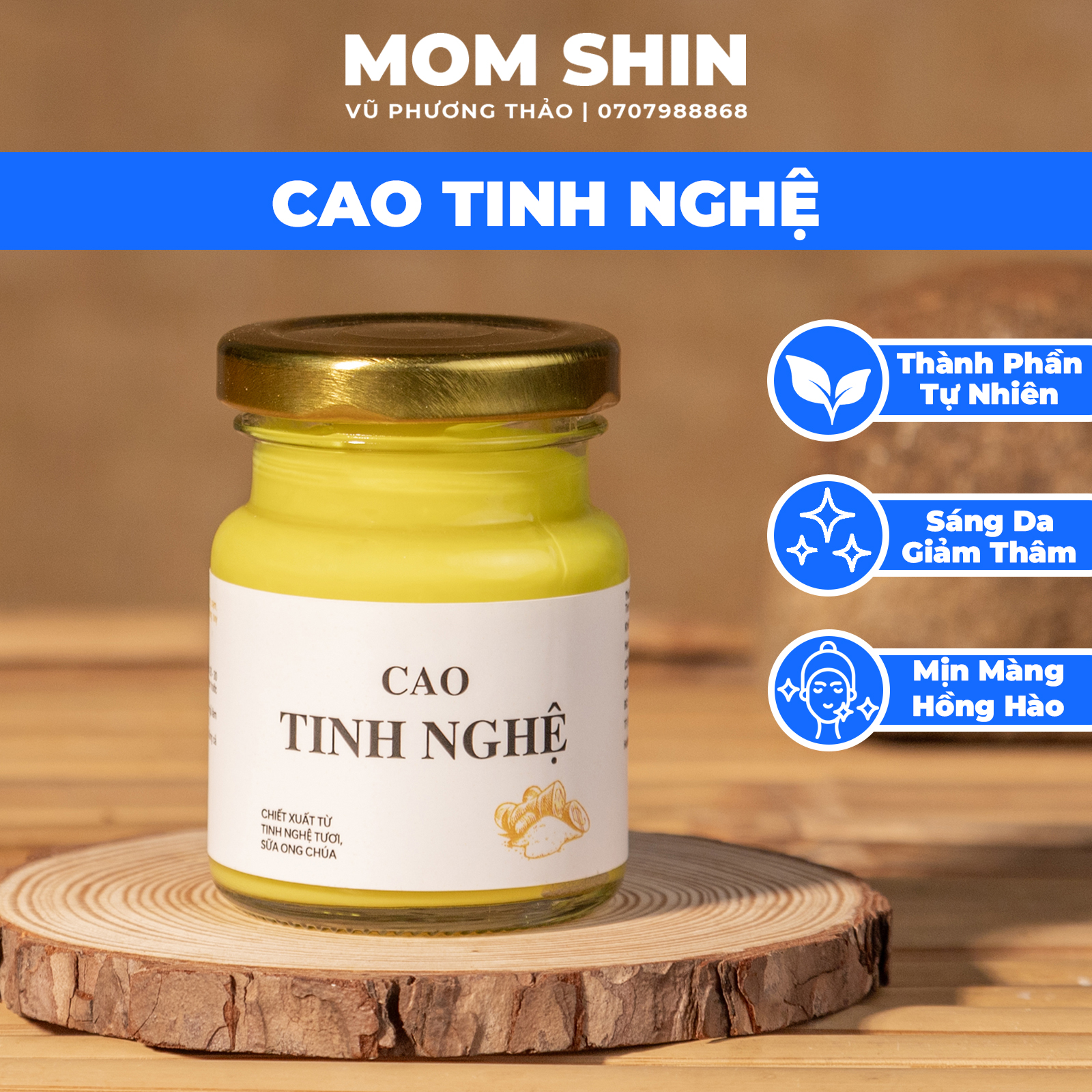 Cao tinh nghệ MOM SHIN 70g, chăm sóc da mụn thâm nám tàn nhan, nguyên chất tự nhiên, sản phẩm handmade