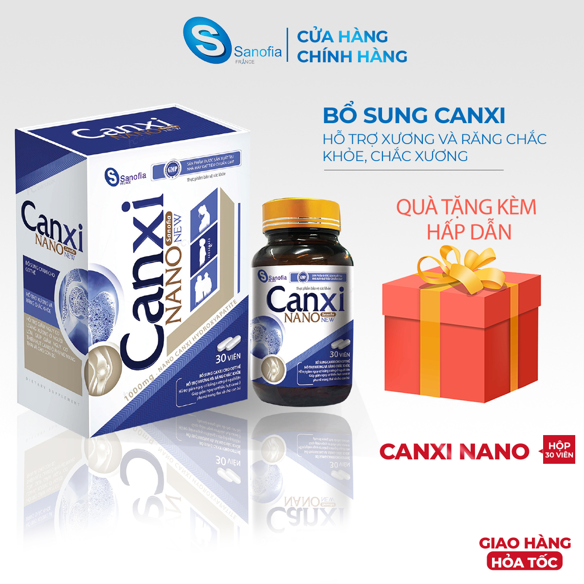Viên uống bổ sung Canxi Nano giúp chắc xương, bổ sung calci là canxi hữu cơ không táo bón tạo sỏi - Hộp 30 viên