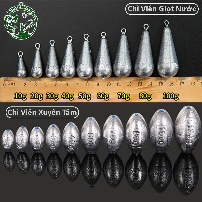 Chì câu cá xuyên tâm, chì hình giọt nước chất lượng bền đẹp nhiều size lựa chọn từ 10g đến 50g-kingfishing kf62
