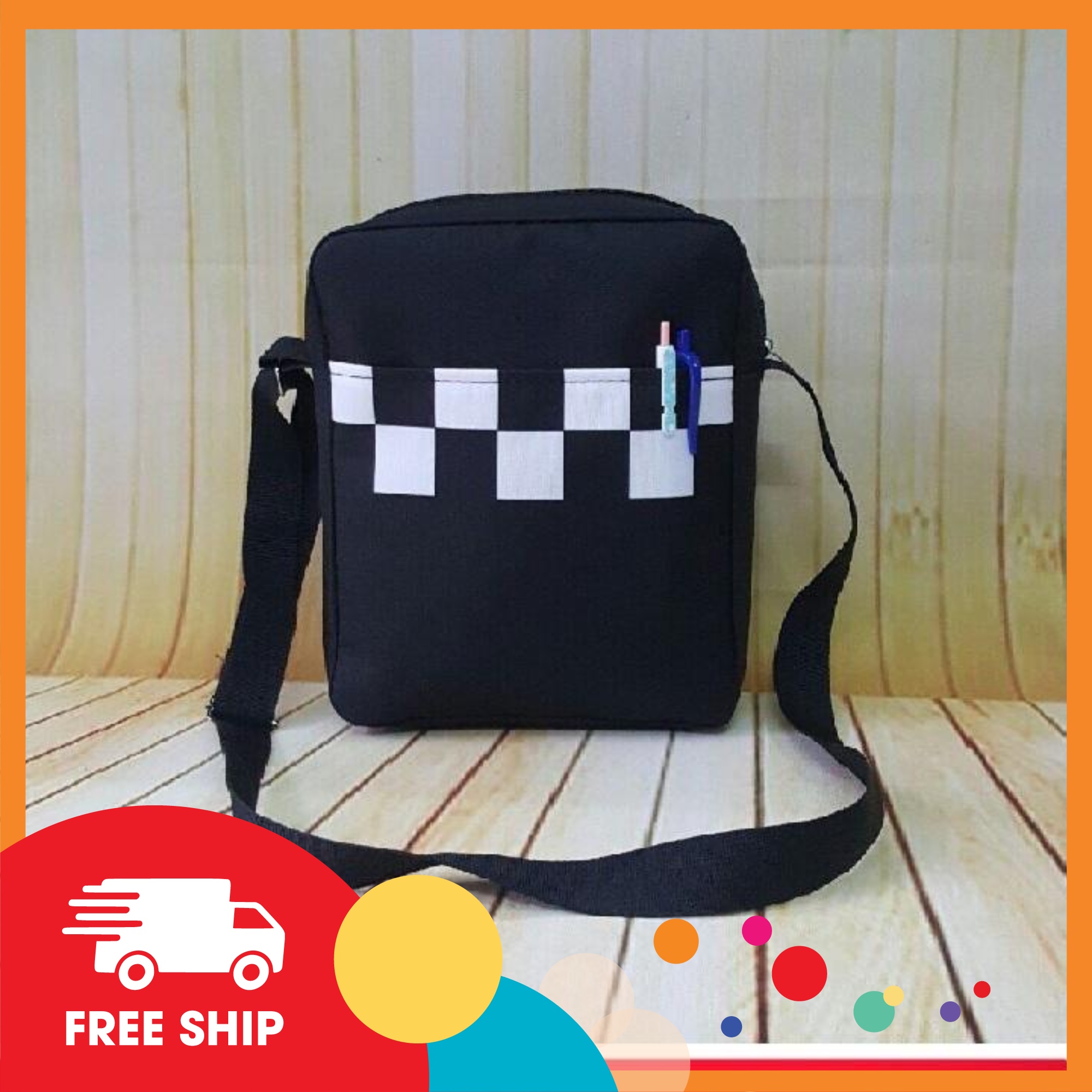 FREESHIP 10K ĐƠN TỪ 59K_ Túi đeo chéo nam nữ mini in caro (Đen) BWSTORE