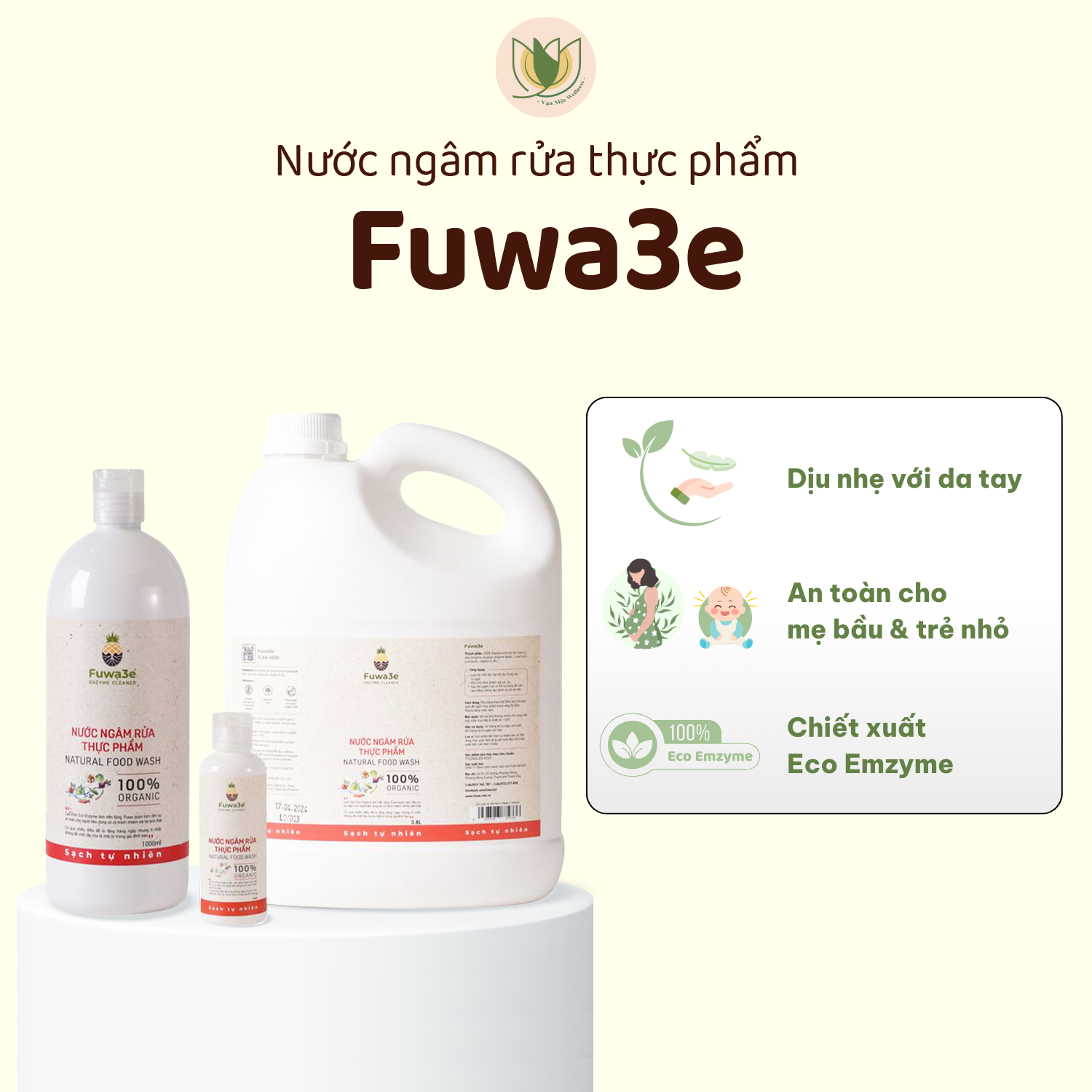 Fuwa3E Organic Fruit and Vegetable Soaking Water 1L/3.8L - Enzyme from Pineapple, Cleans and Deodorizes Food, Safe