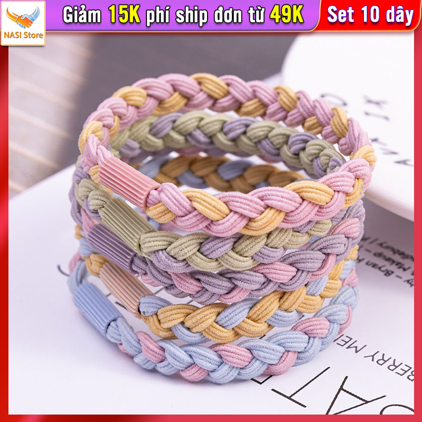 Dây buộc tóc nữ bện tít [Set 10 dây] NASI Store nhiều màu dễ thương phong cách hàn quốc thun cột tóc nữ co giãn tốt phụ kiện tóc