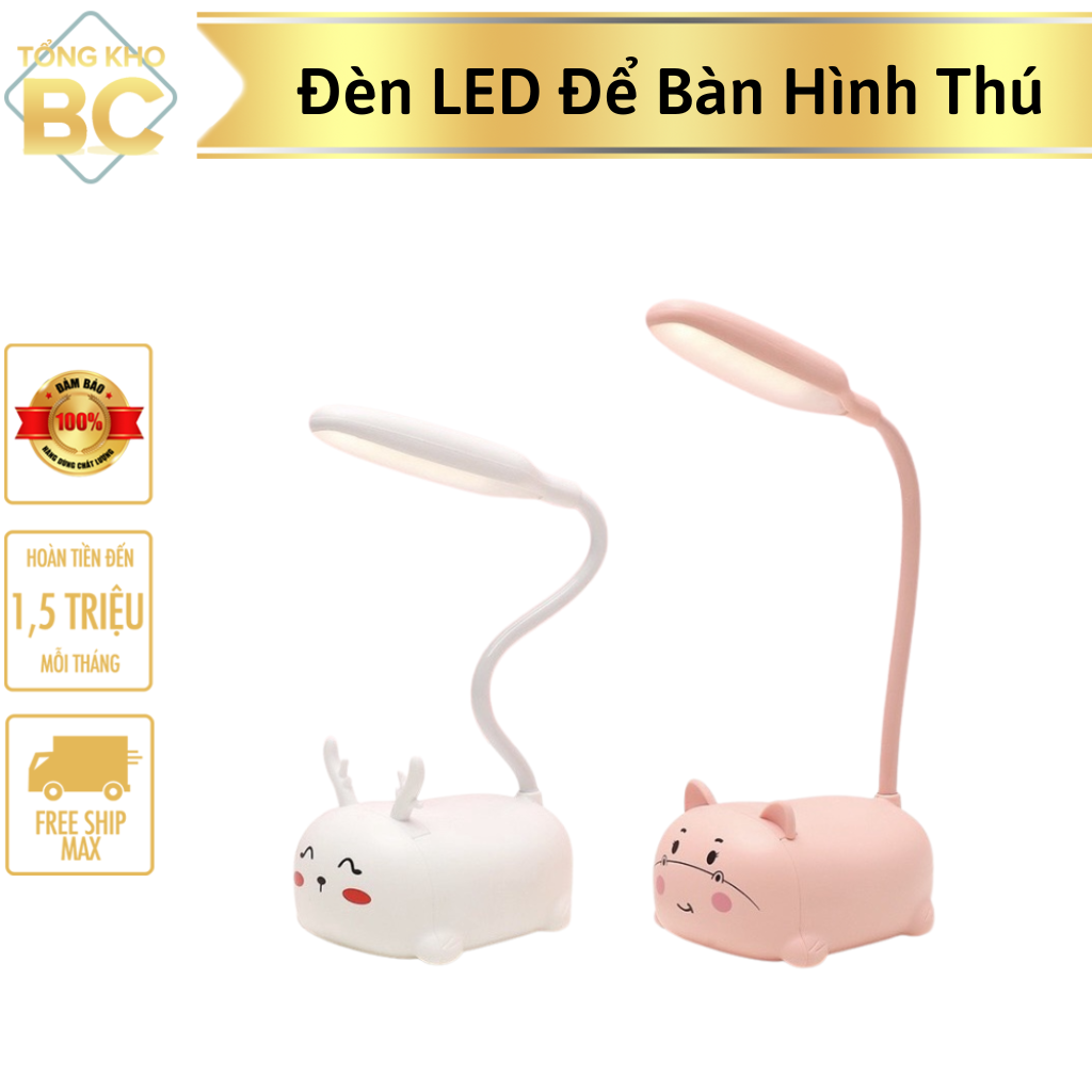 Đèn LED Để Bàn Sạc Pin Hình Thú Ngộ Nghĩnh, Đèn LED Mini Để Bàn Đọc Sách Học Tập Trang Trí Bàn Làm Việc