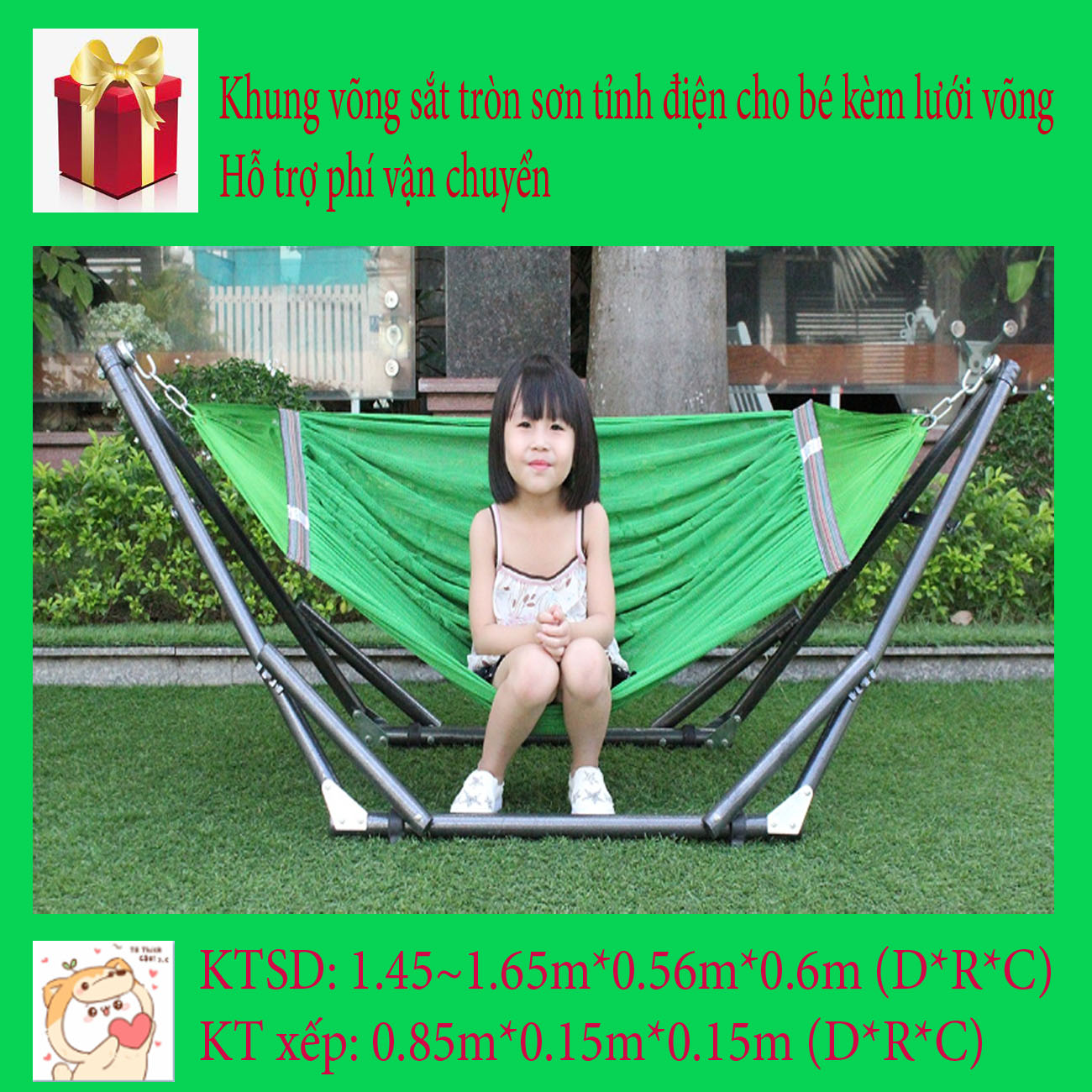 Khung võng sắt tròn sơn tỉnh điện cho bé kèm lưới võng