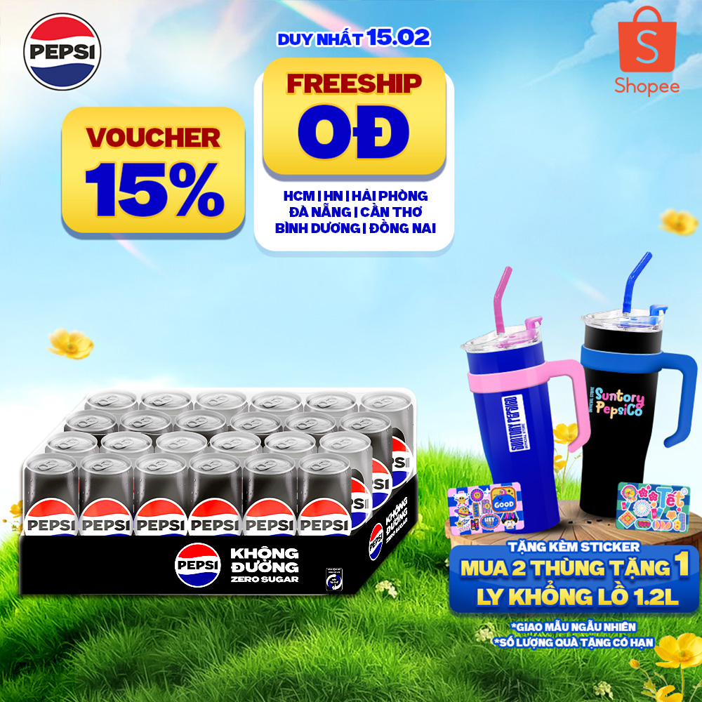 Thùng 24 Lon Nước Uống Có Gaz Pepsi Không Calo (320ml/lon)