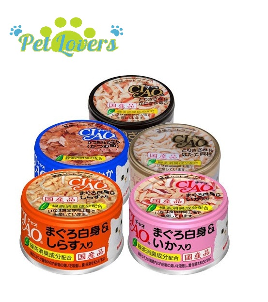 Ciao - thức ăn lon ướt in jelly cho mèo gồm 5 vị 85g