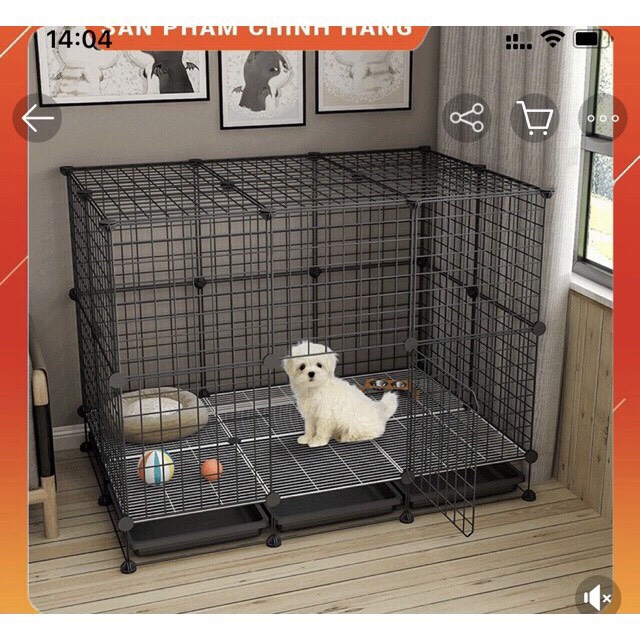 [SỈ SLL] < tặng dây rút > Bộ Chuồng Chó 6 ô - 2 tầng bằng lưới sắt - kèm khay vệ sinh - Kích Thước 1M .
