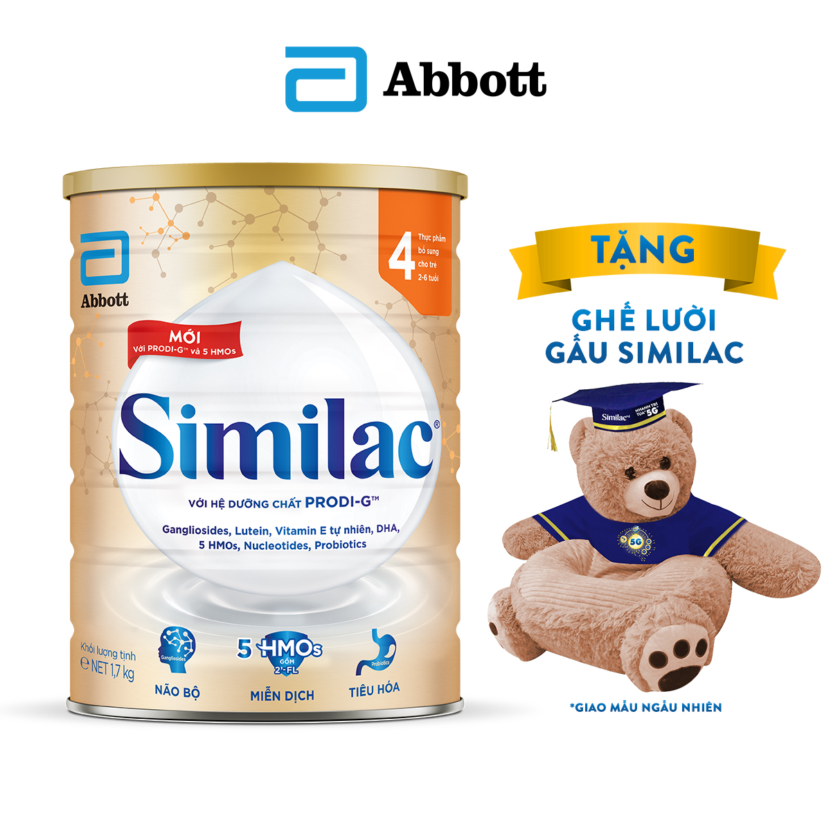 Lon Similac 4 1.7kg đột phá dinh dưỡng 5G mới cho trẻ từ 26 tuổi Tặng ghế lười Similac