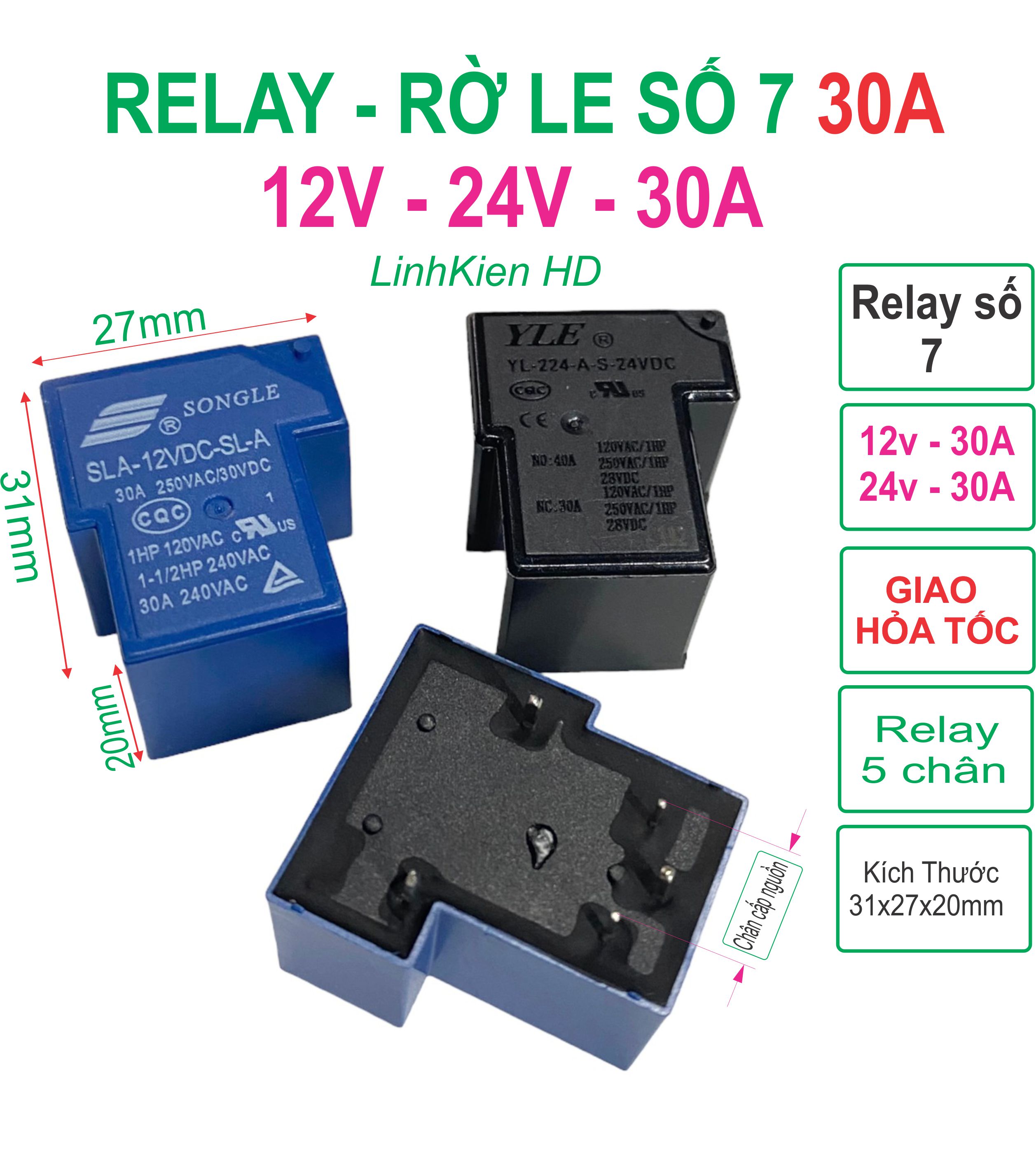 Relay rơ le 5 chân 12v-24v 30a đen - xanh - linhkien hd
