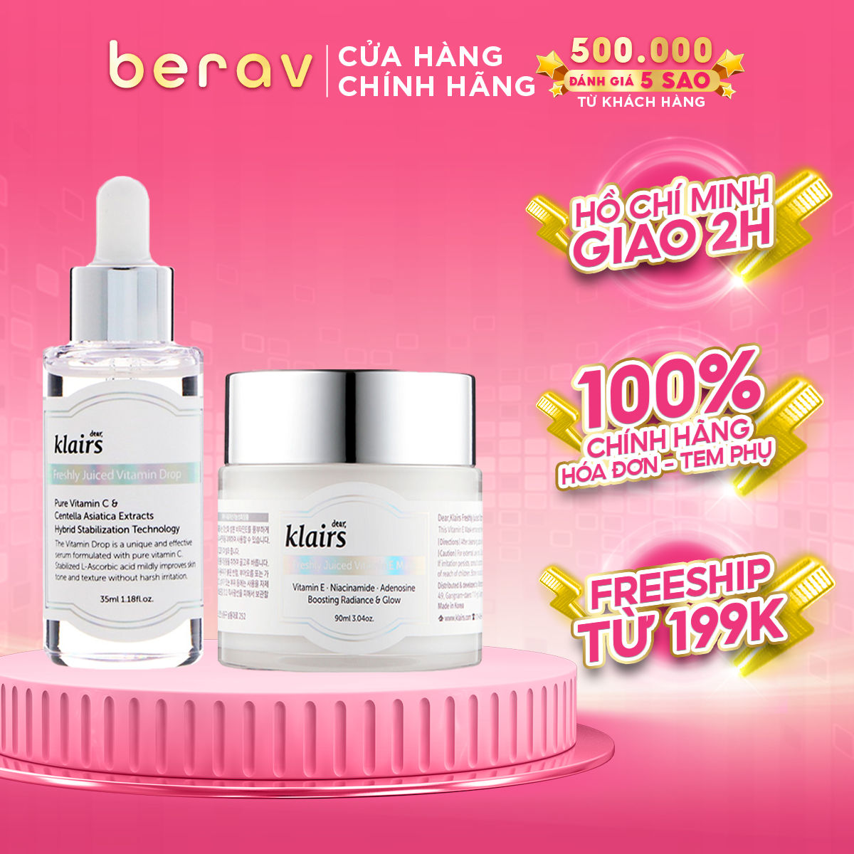 Bộ Dưỡng Trắng Klairs Serum Vitamin C và Kem Dưỡng 2 in1 Freshly Juiced