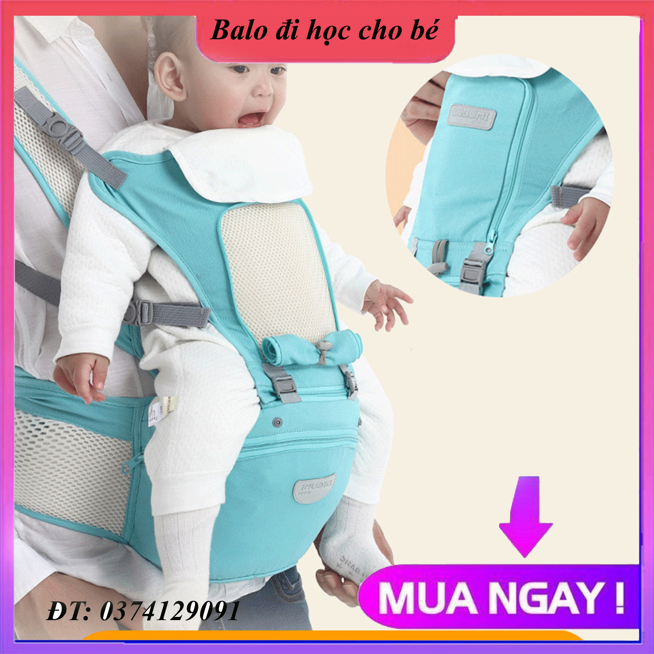 [CAM KẾT CHẤT LƯỢNG-GIÁ CỰC SALE] Địu em bé thoáng khí hãng DIGUMI có ngăn chứa đồ rộng rãi, siêu thoáng khí, cực chắc chắn, giặt không phai màu, điệu ngồi, địu 8 tư thế, địu cho bé, địu ngồi cho bé