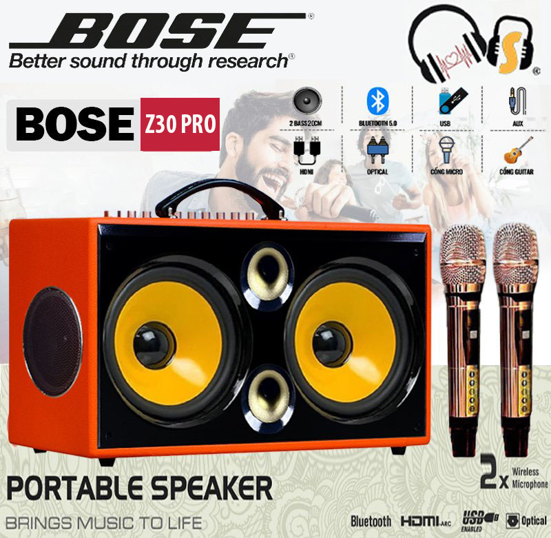 ( TẶNG KÈM 2 MIC ) Loa Kéo Xách Tay BOSE Hàng USA - Loa Karaoke Di Động BOSE Z30 Pro Hệ Thống 6 Loa 6 Đường Tiếng Âm Thanh Đa Hướng , Sub Siêu Trầm 2 Bass 20CM, 2 Trung , 2 Treble Công Suất 650W Cực Khủng Bass Dày - Bluetooth 5.2 Hát Hay
