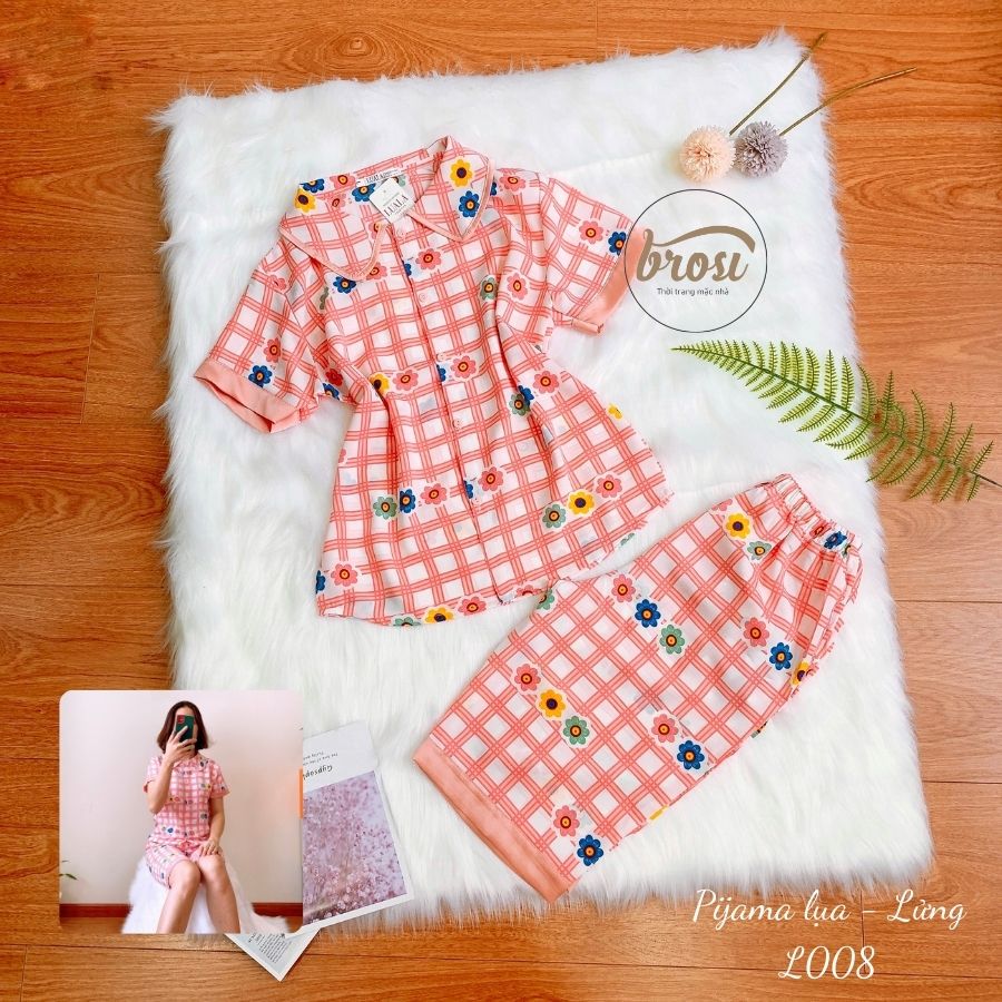 Đồ bộ mặc nhà lụa mango cao cấp pijama lửng tay cộc l005 – brosi homewear