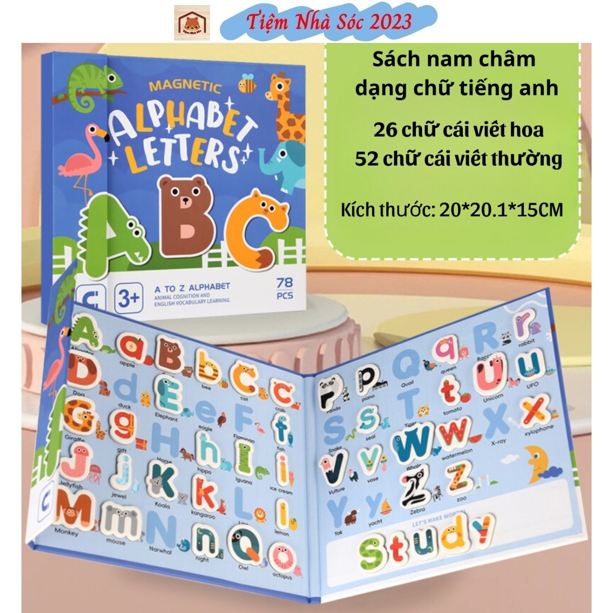 Đồ chơi trí tuệ bảng toán học,chữ cái Animal Alphabet Letters cho bé từ A-Z tập bìa nam châm dày dặn - Tiệm Nhà Sóc 2023