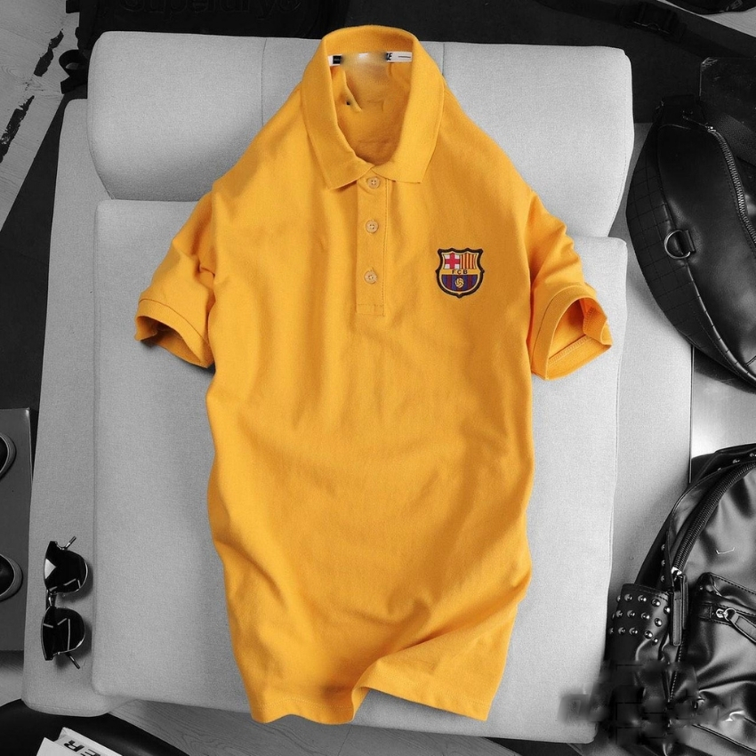 Áo thun nam có cổ ngắn tay phối logo Thời Trang ARIC Kiểu Dang Hàn Quốc chất vải mềm co dãn tốt