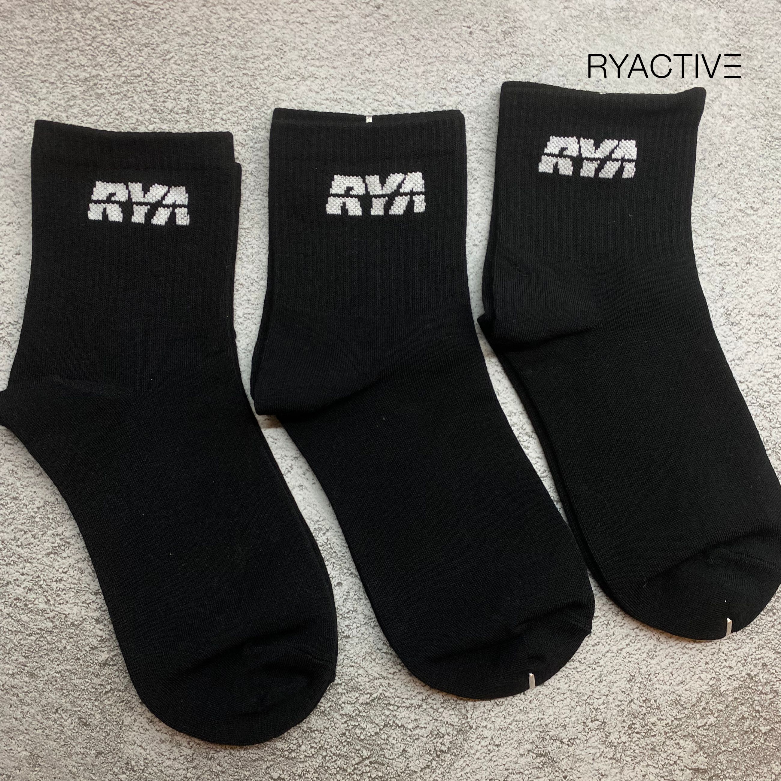 Combo 03 đôi tất thể thao cổ cao ryactive - tất rya màu đen