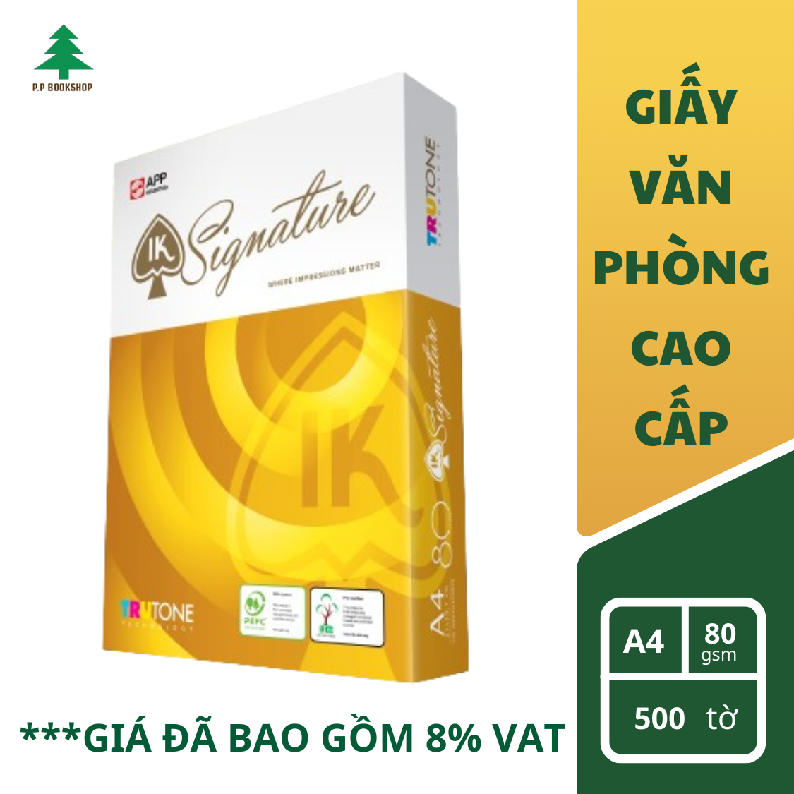 Giấy in A4, giấy photo cao cấp IK Signature 80gsm độ sáng cao, ưu việt cho in 2 mặt 500 tờ/Ream