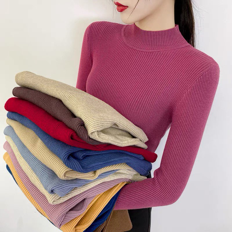 Áo len tăm nữ cổ lọ 3 phân mềm mịn co giãn 10 màu sắc