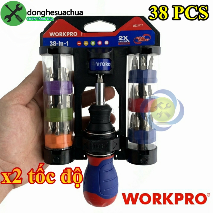 Bộ tua vít 38 chi tiết workpro w021177 nhân đôi tốc độ
