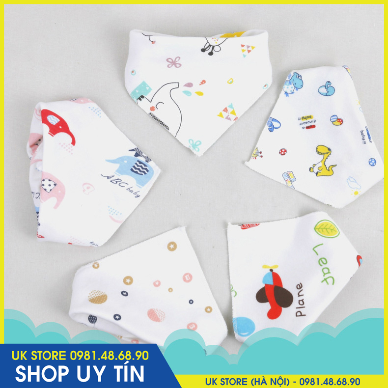 (HÀNG LOẠI 1) Combo 2 Khăn Yếm Tam Giác Cotton 2 Lớp Có Cúc Bấm Cho Bé HSA1166