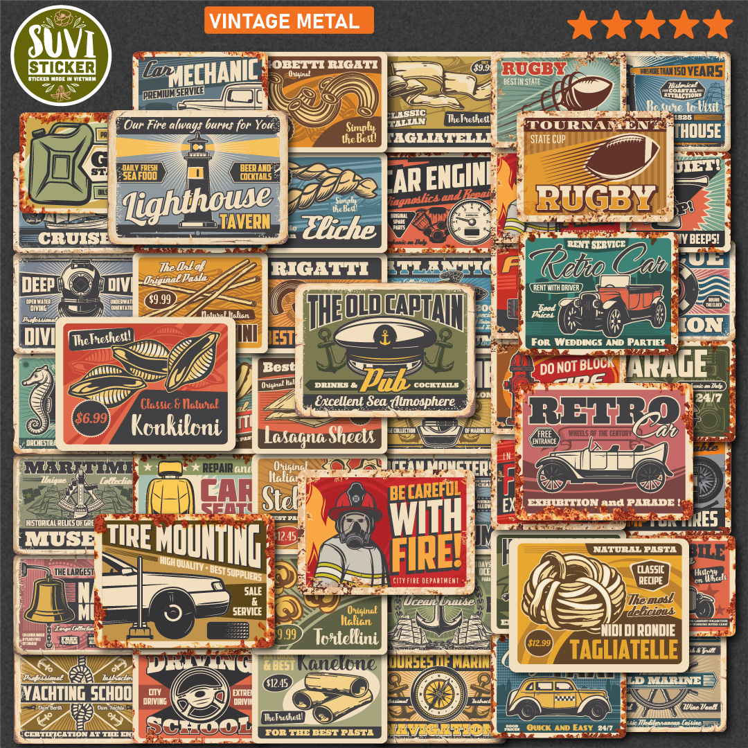 Sticker Vintage Metal chống nước dán laptop, điện thoại, đàn guitar, mũ bảo hiểm. MSP: VR18
