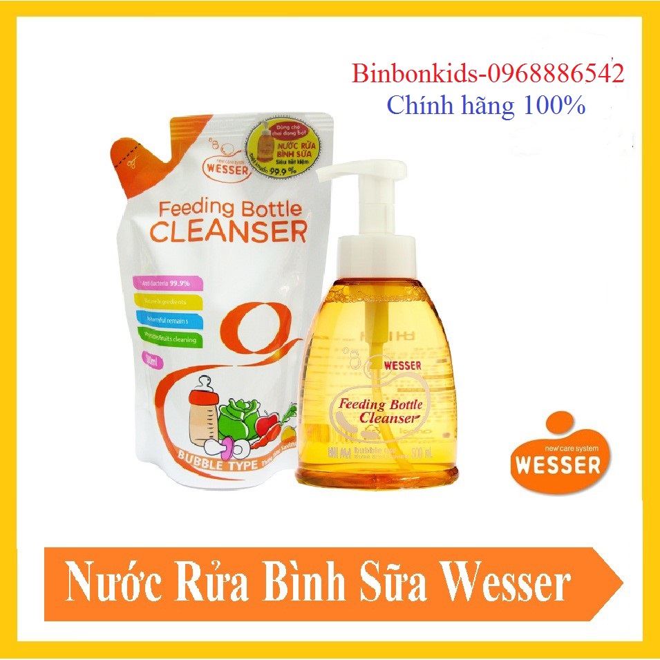 Nước/Dung dịch rửa/vệ sinh bình sữa Wesser cao cấp dạng chai 500ml chính hãng nhập khẩu Hàn Quốc