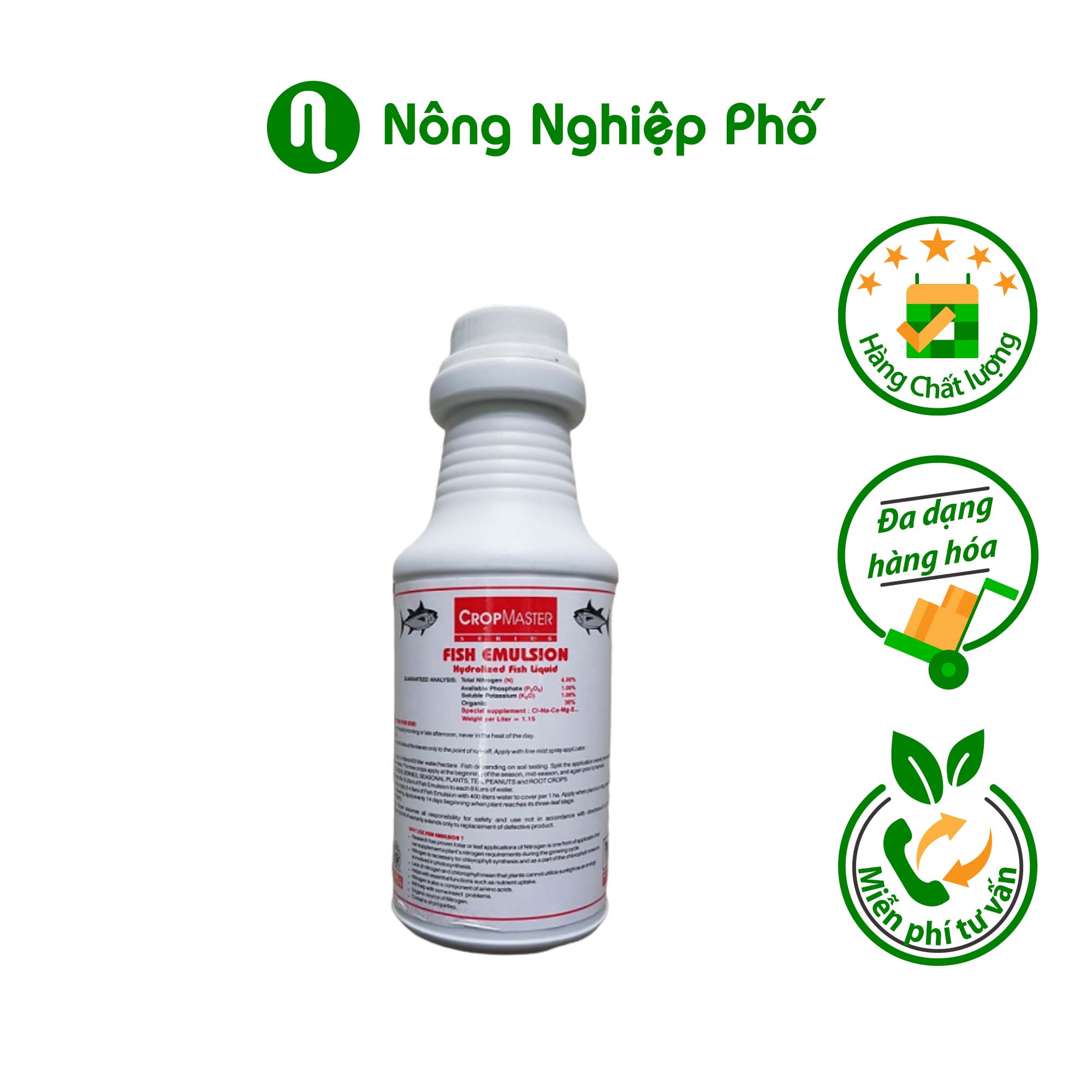 Phân bón đạm cá thủy phân đậm đặc Fish Emulsion - Chai 250ml - Nông Nghiệp Phố