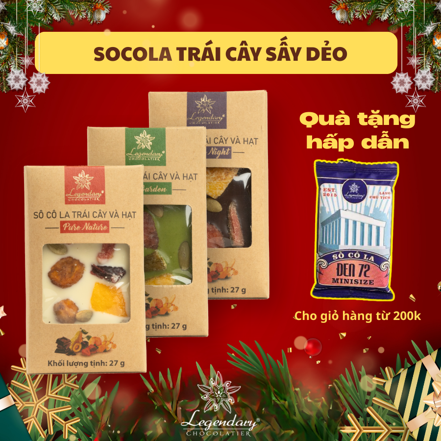 Thanh Socola Nhân Hạt Nhân Trái Cây - Đồ ăn vặt nội địa ngon làm quà tặng - Legendary Thanh 27g