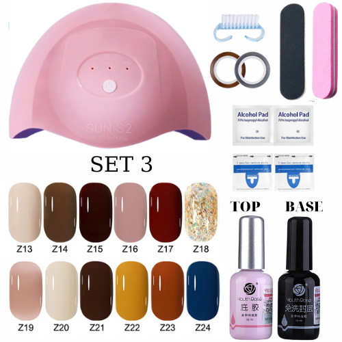Combo làm móng (sơn gel 12 chai sơn thạch single+máy hơ gel sun s2+dụng cụ làm móng+top&base sơn gel) làm nail tại nhà