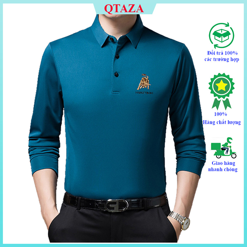 Áo polo nam, kiểu áo thun có cổ tay dài, theo phong cách Hàn Quốc, phom ôm vừa vặn, chất vải mềm mịn QTAZA-13