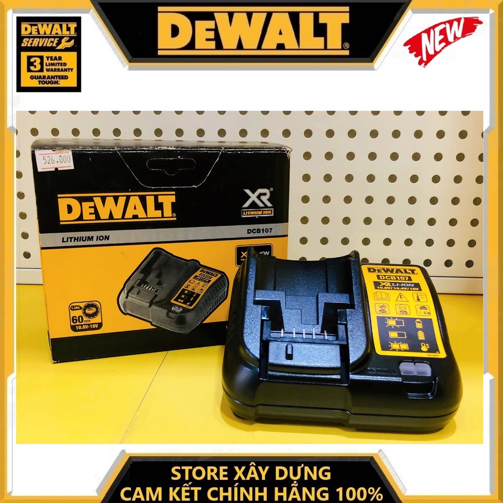 Bộ sạc pin 10.8-18v dewalt dcb107-b1- hàng chính hãng