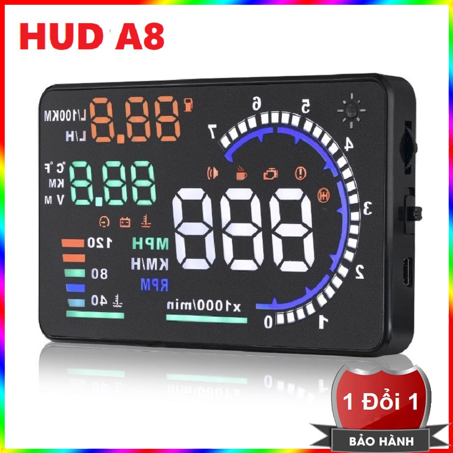 Bộ hiển thị tốc độ trên kính lái HUD A8 - Thiết bị đo tốc độ hiển thị trên kính lái - Head Up Display