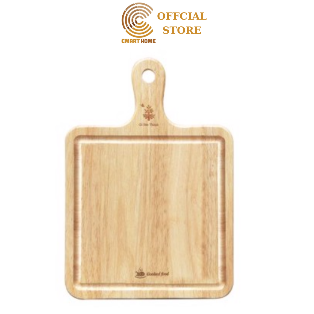 Thớt Gỗ Vuông Cao Cấp Có Tay Cầm - Kích Thước 32x24.5x1.2  cm - Gỗ Cao Su Bền Đẹp Sang Trọng Cho Không Gian Bếp 05433