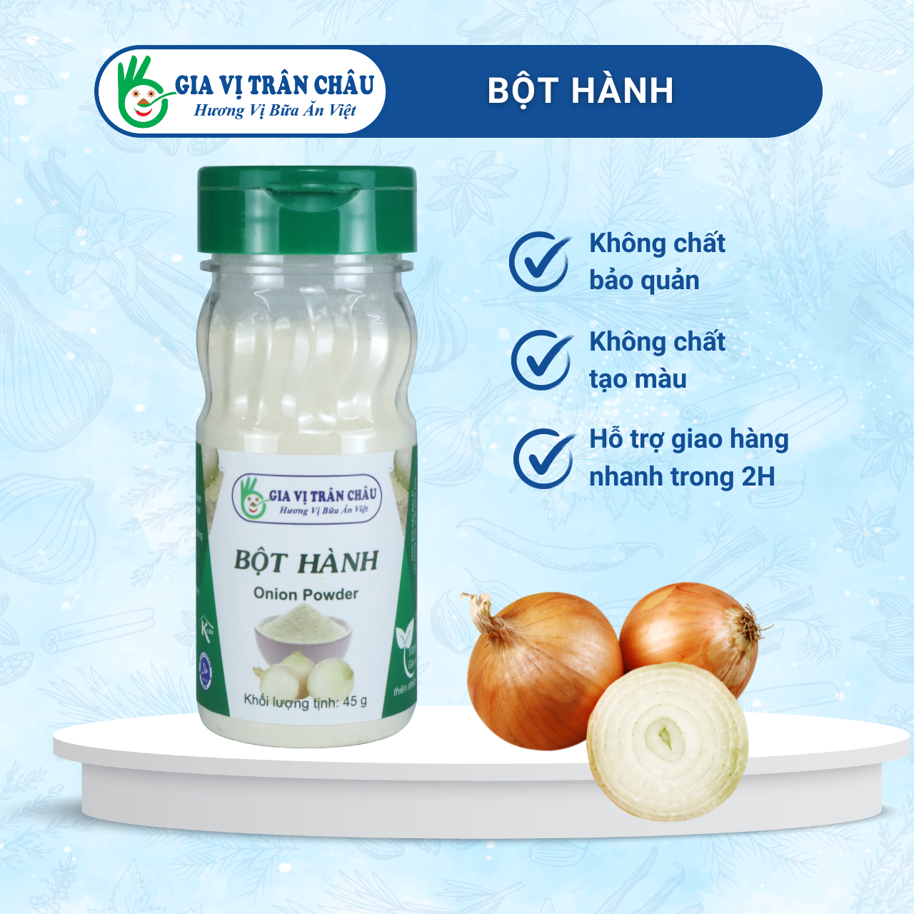 Bột hành trân châu | hũ nhựa 45g, 100% từ tự nhiên