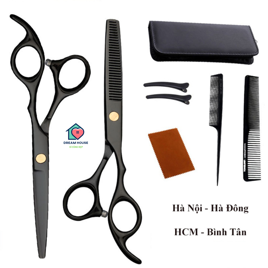 Kéo Cắt Tóc Kềm Nghĩa, Bộ Đôi Kéo Cắt Tỉa Chuyên Dụng Kèm 8 Phụ Kiện, cắt tóc nam đầu đinh - Thiết kế vừa vặn & Sắc bén | Bảo hành 1 đổi 1