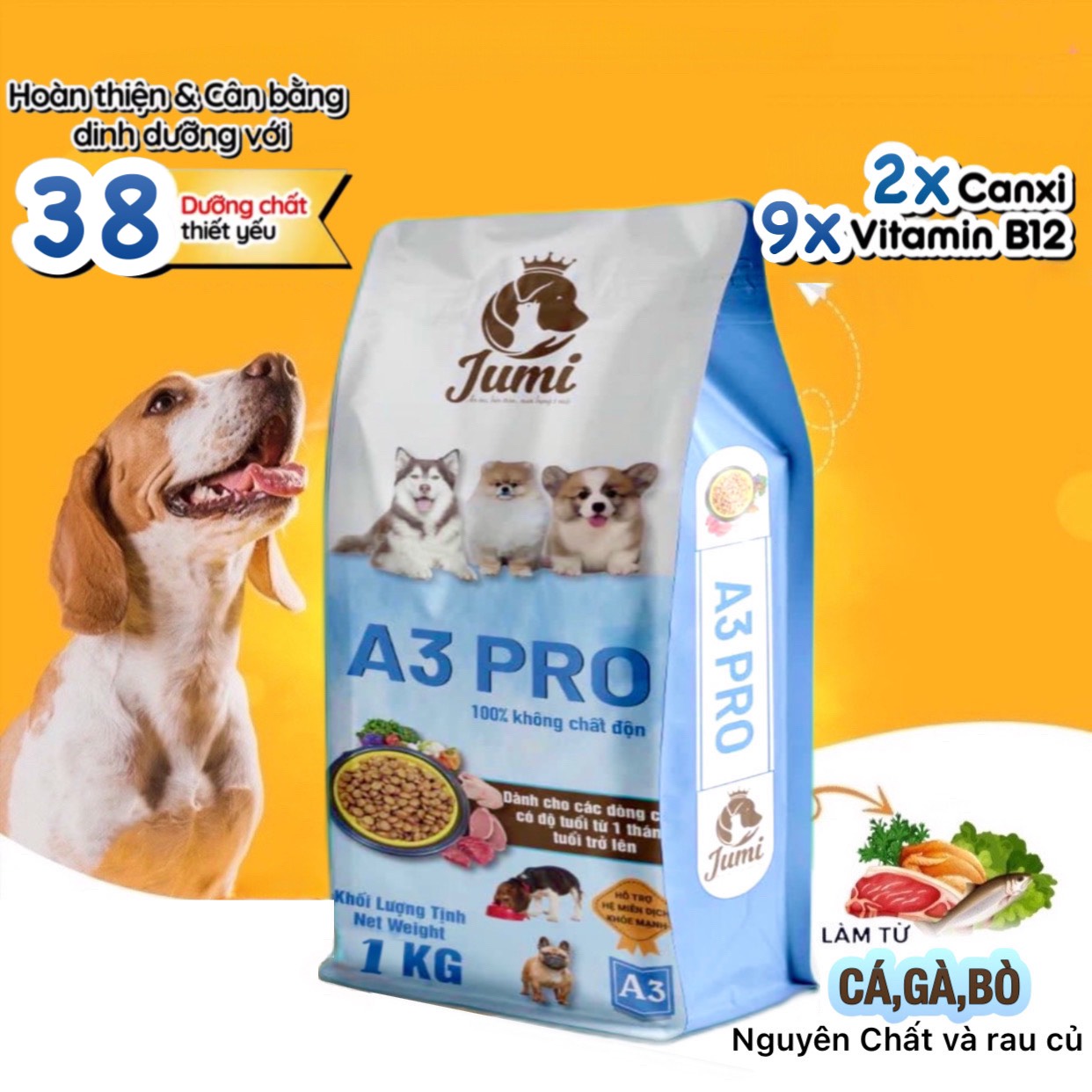 Thức Ăn Cho Chó Hạt nhỏ YUMI A3 - 2 kg thơm ngon - bổ dưỡng hương vị hoàn hảo ( Ong Vàng shop thú