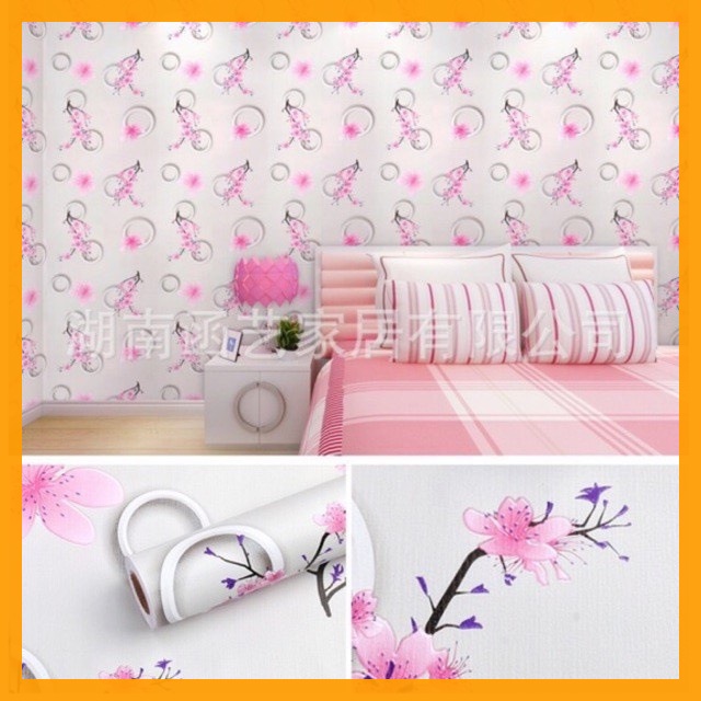10M Giấy Dán Tường Sẵn Keo Hoa Đào Rộng 45cm.
